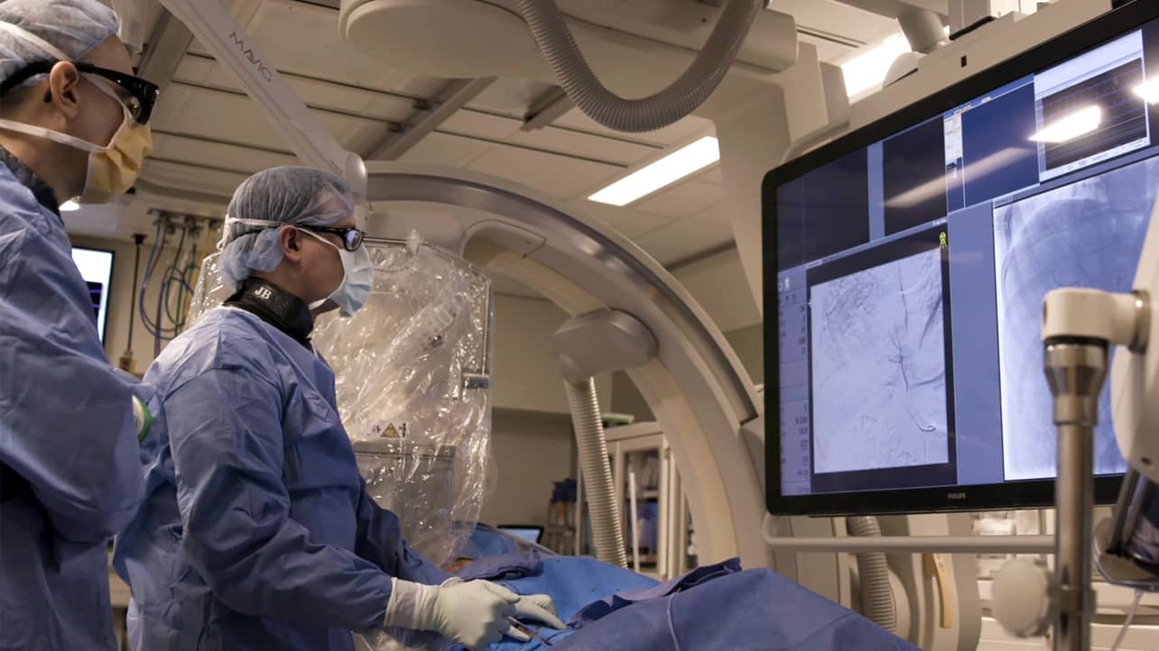 Interventional radiologist perform an interventional oncology procedure.
