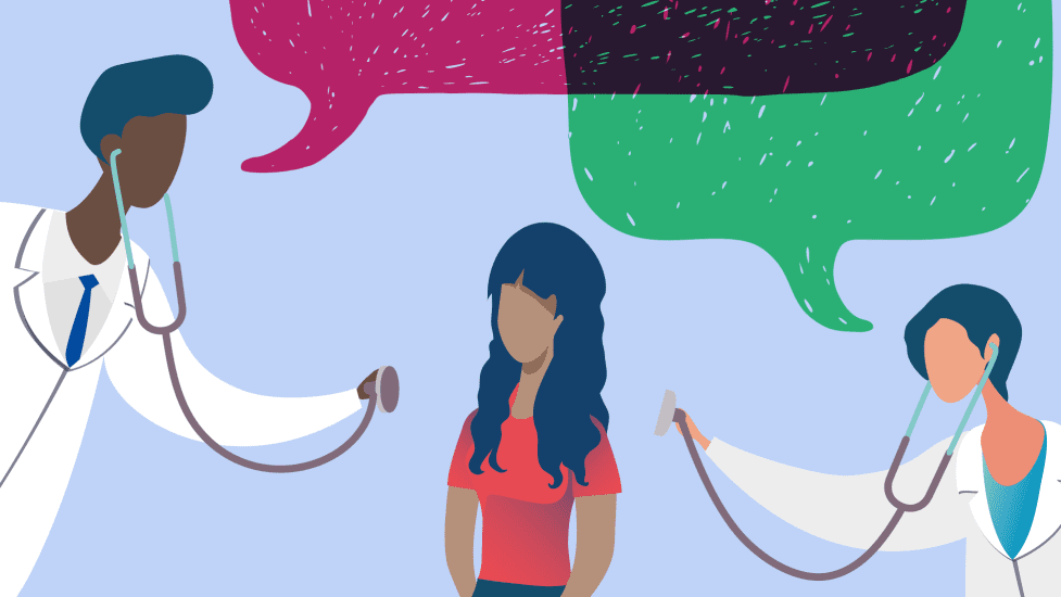 illustration of a patient seeking a second opinion from a doctor