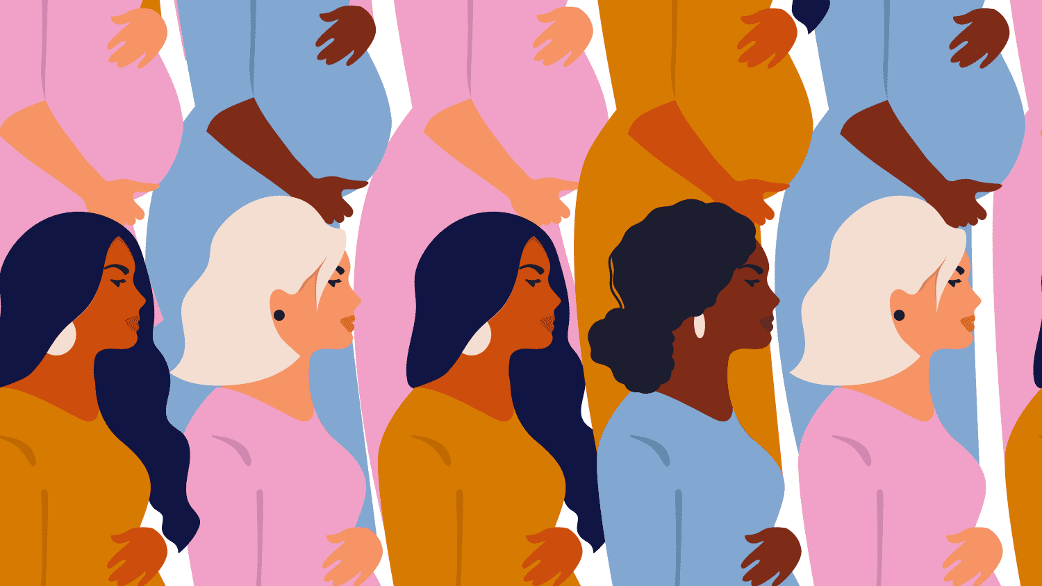 Illustration of a pattern with pregnant women, highlighting the uptick in maternal mortality