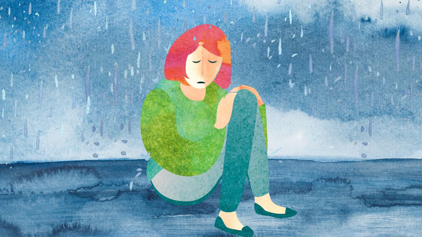 An illustration of a woman suffering from depression who might be helped by esketamine