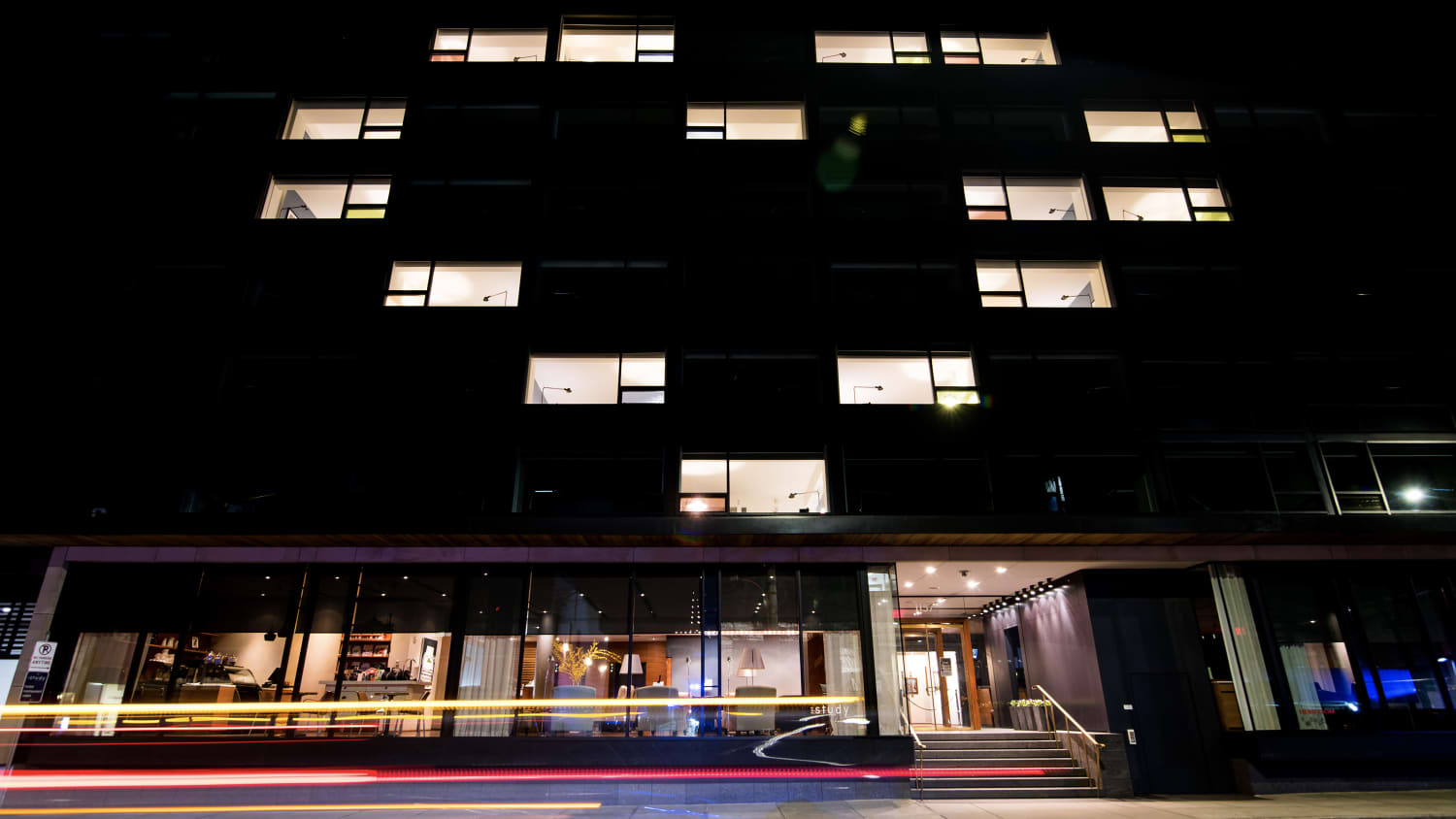 The Study at Yale hotel in New Haven lights up windows in a heart shape in support of health care workers during the COVID-19 pandemic