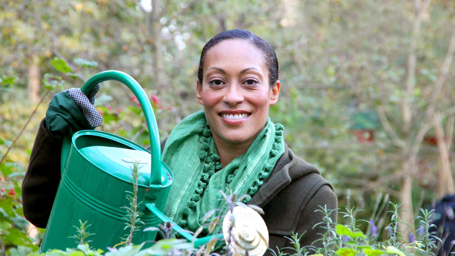 A woman with asthma works in her garden.