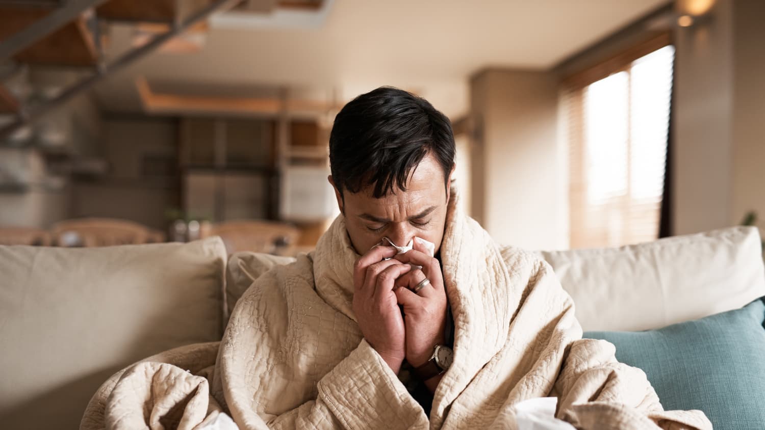 man sick with flu or covid