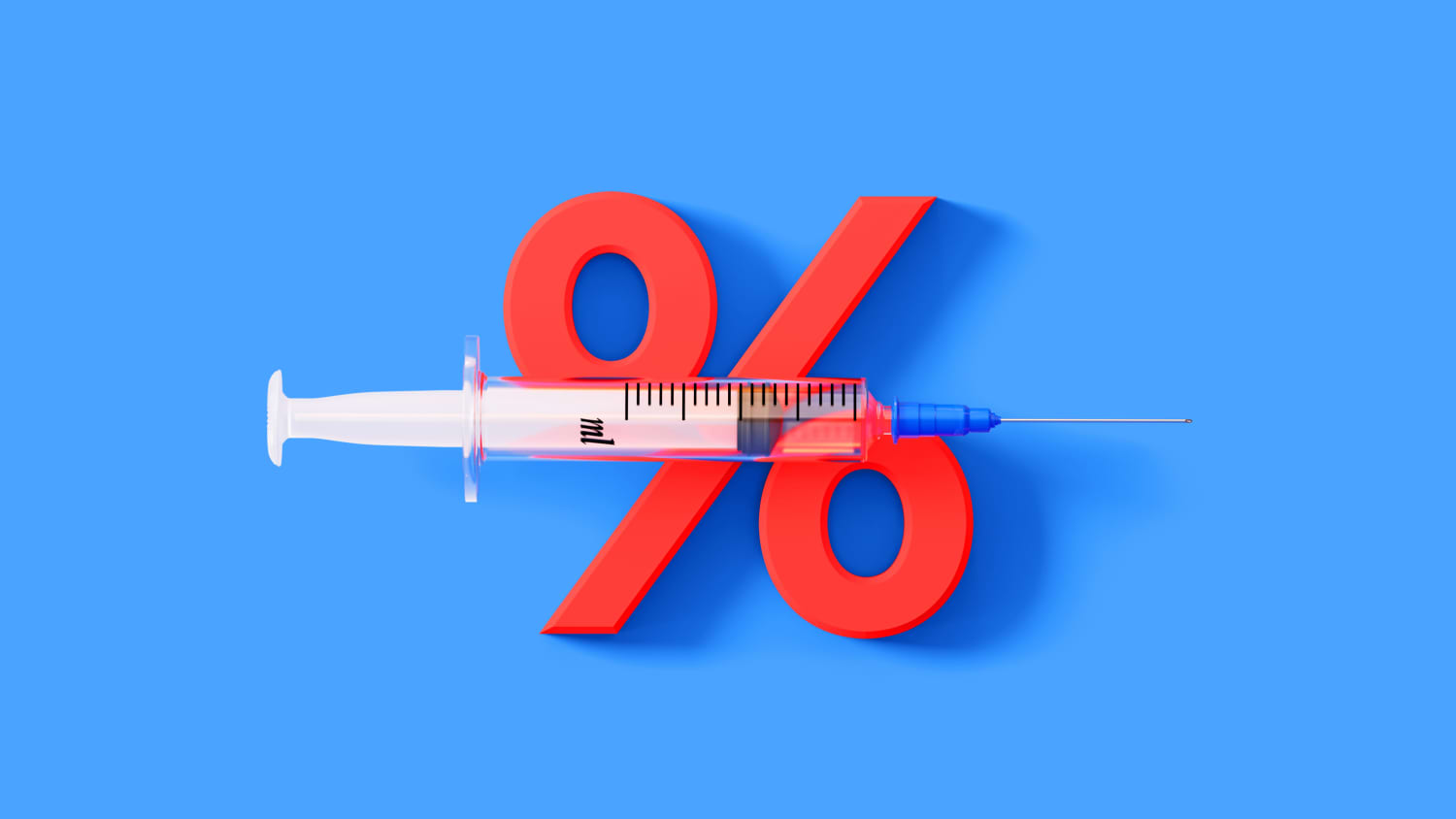 illustration of covid-19 vaccine and percentage sign, representing the difference between efficacy and effectiveness