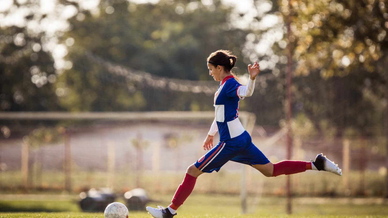 Female soccer player, who may be more at risk for ACL injury than her male peers