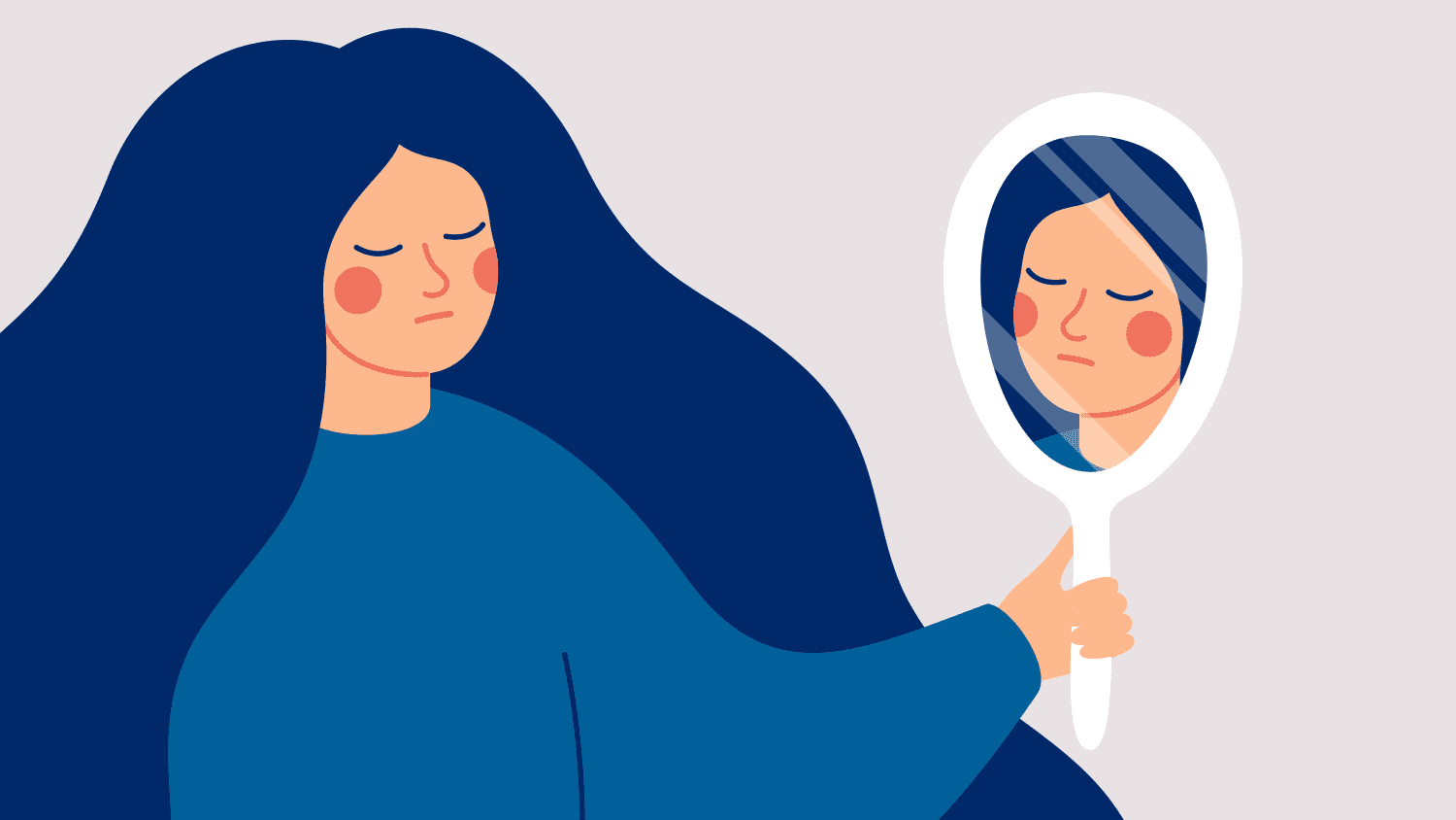 illustration of someone looking unhappily at their reflection in a mirror, perhaps because of an eating disorder