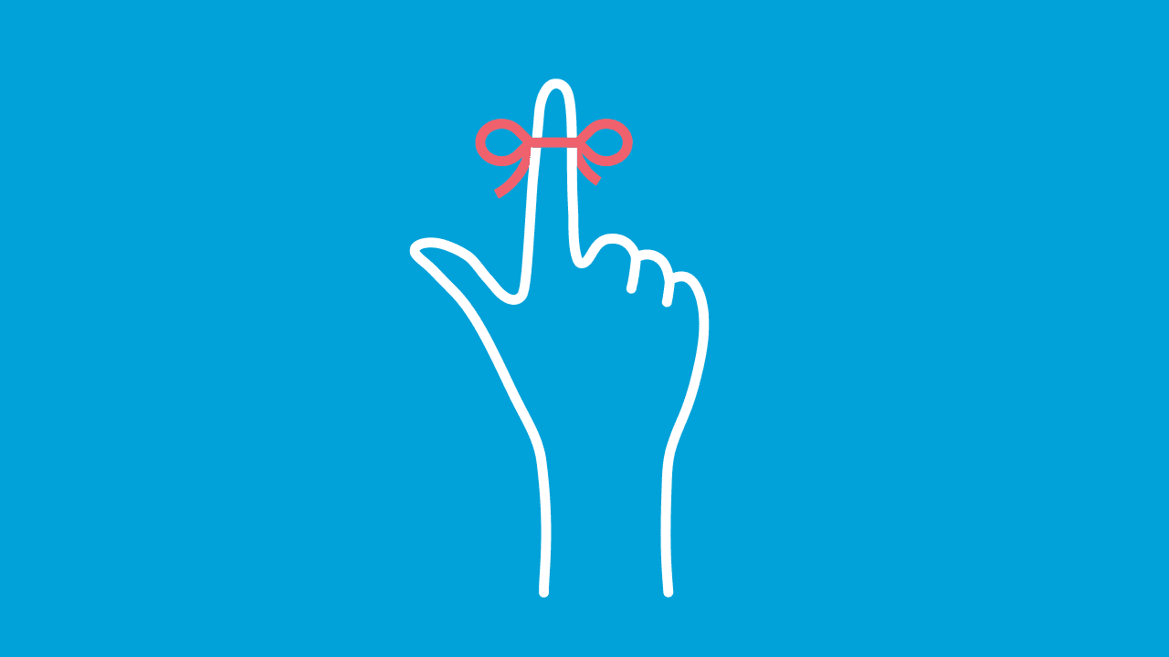 illustration of a hand with a string tied to a finger, representing memory loss associated with mild cognitive impairment