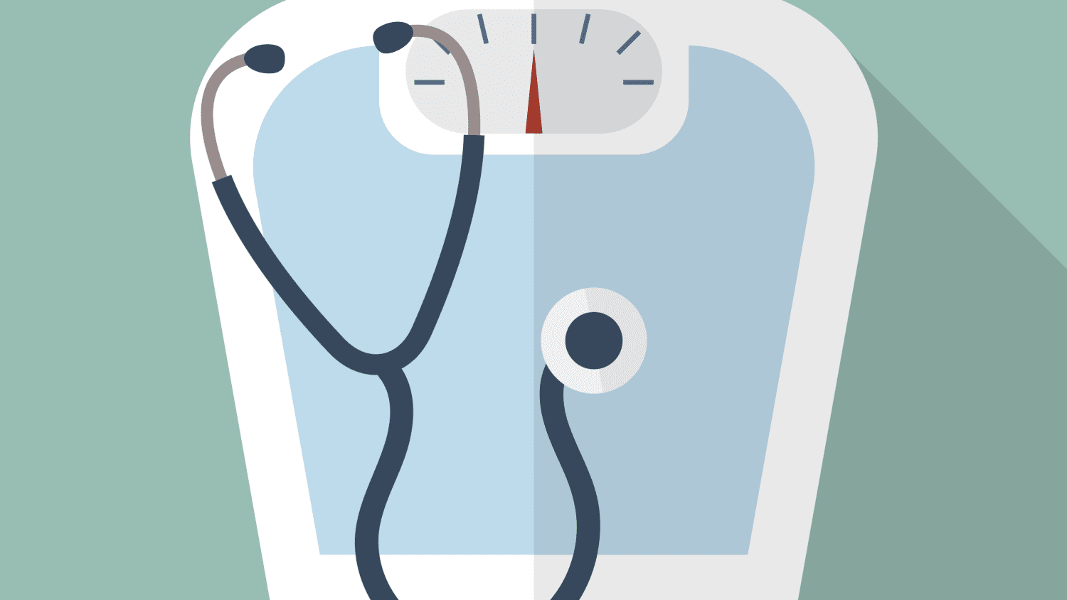 Illustration of a stethoscope and a scale for a weight loss surgery glossary