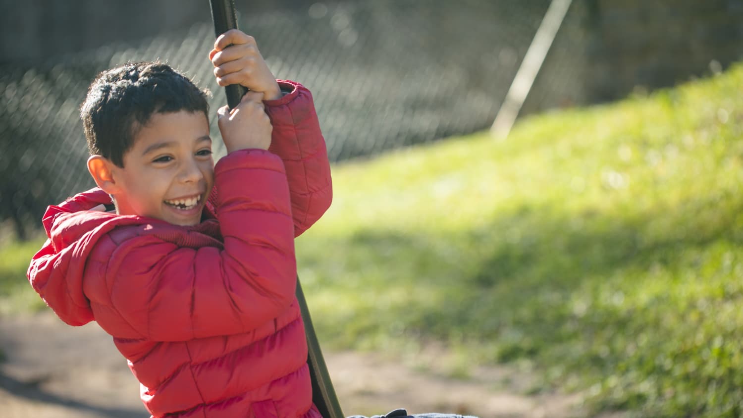 child with Ependymoma plays outside
