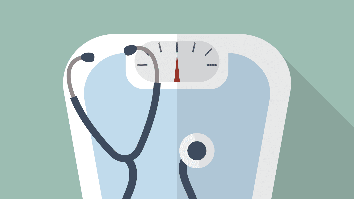 Illustration of a stethoscope and a scale for a weight loss surgery glossary