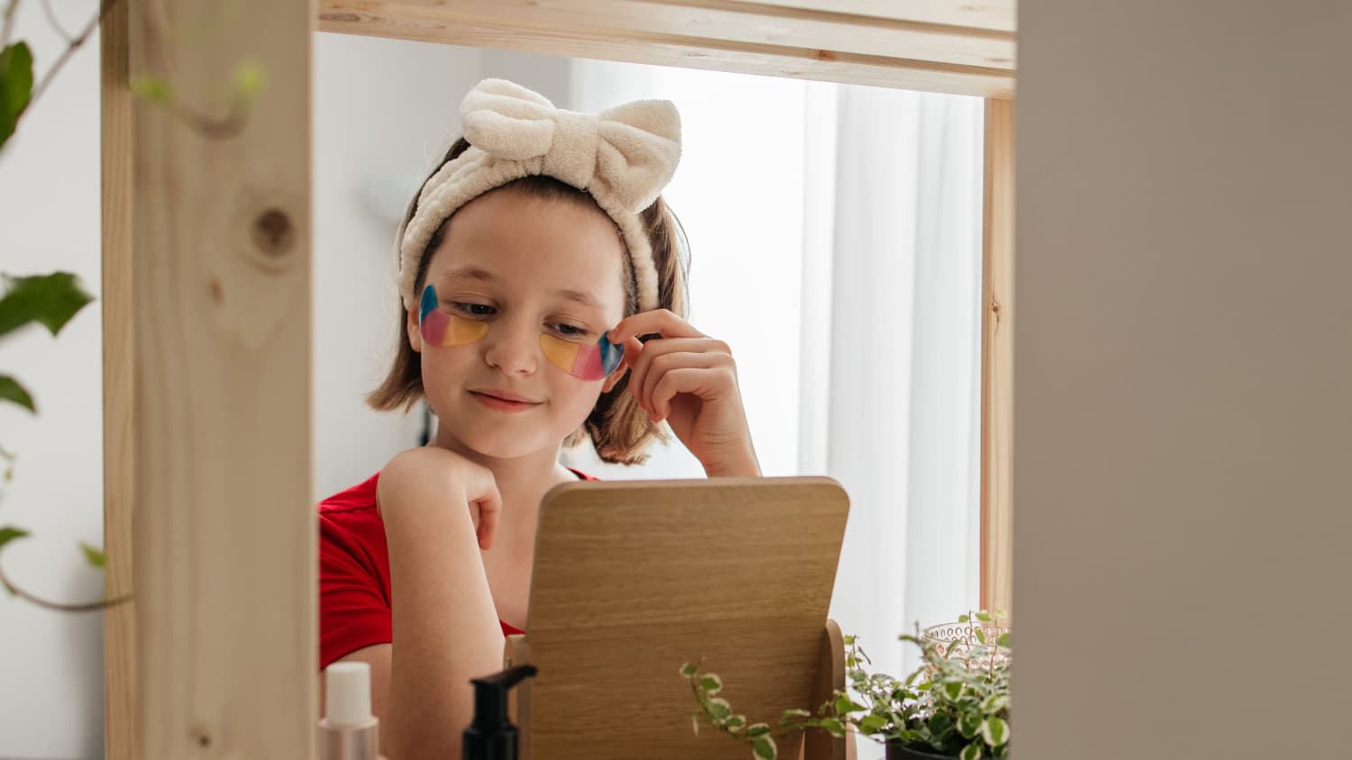 Tween Girl Putting on Eye Mask