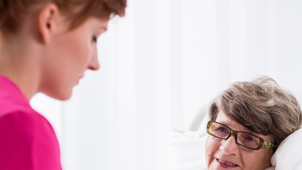 A woman macular degeneration looks at the camera