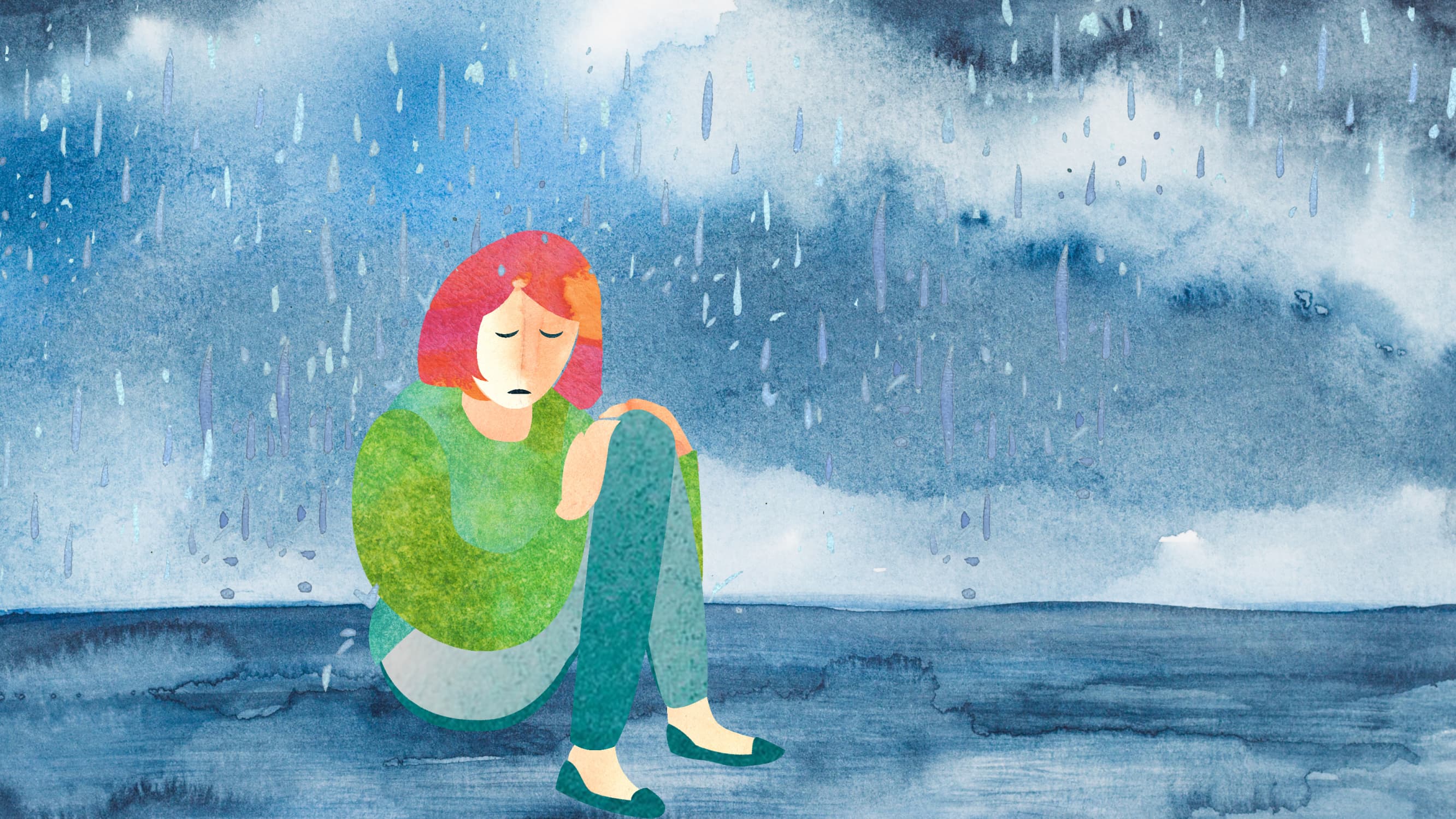 An illustration of a woman suffering from depression who might be helped by esketamine
