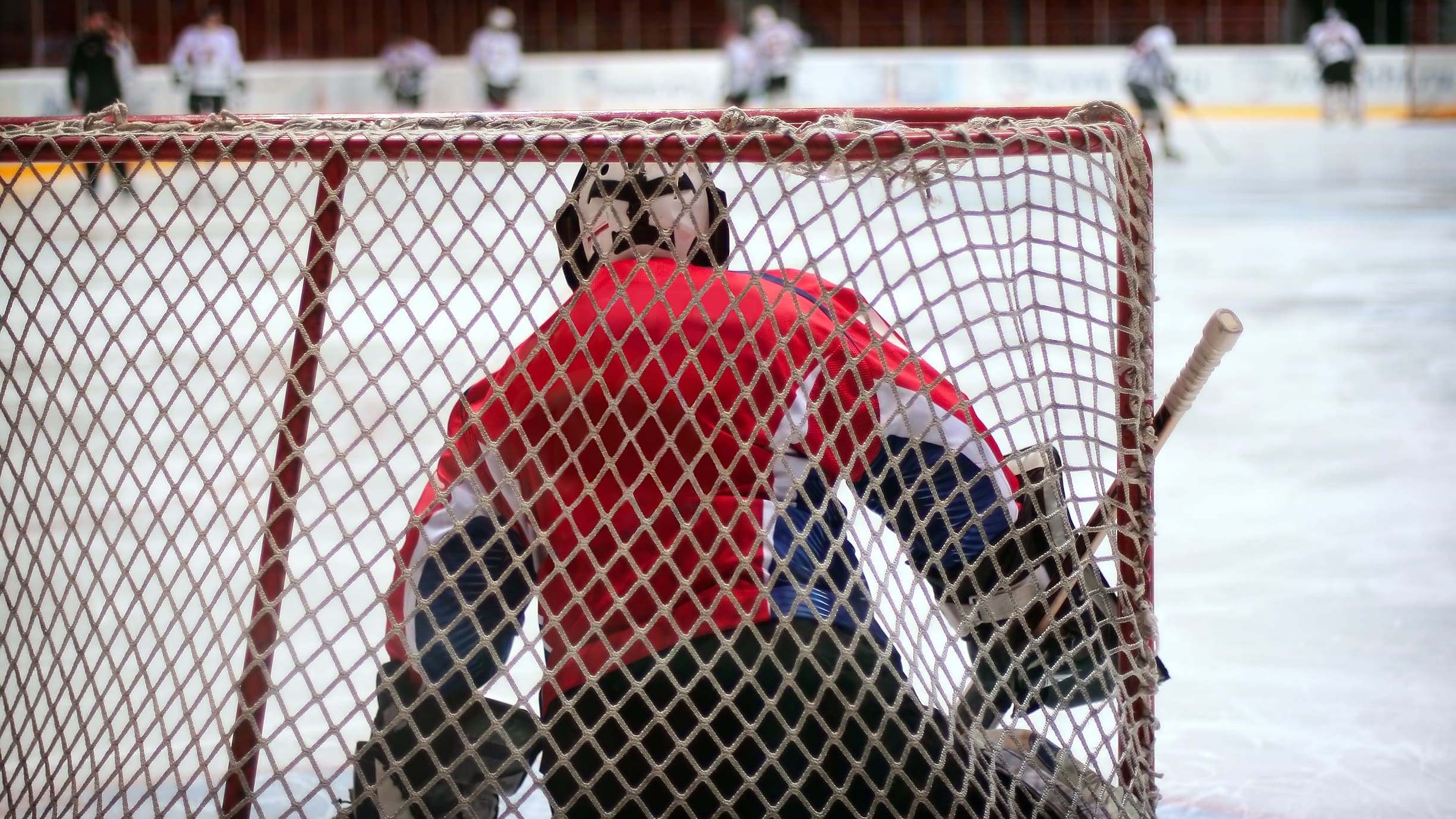 A goalie is at risk of suffering from a concussion during a game.