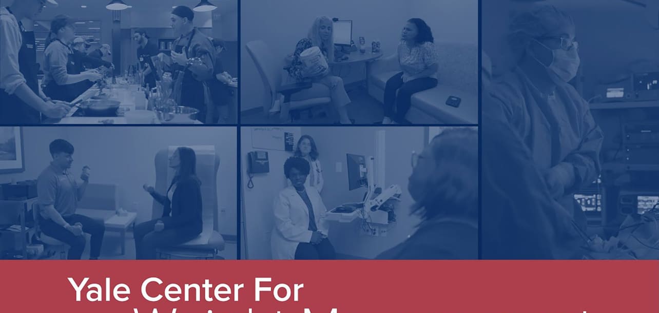 Title graphic showing various images or clinical providers with patients with the words "Yale Center for Weight Management" beneath