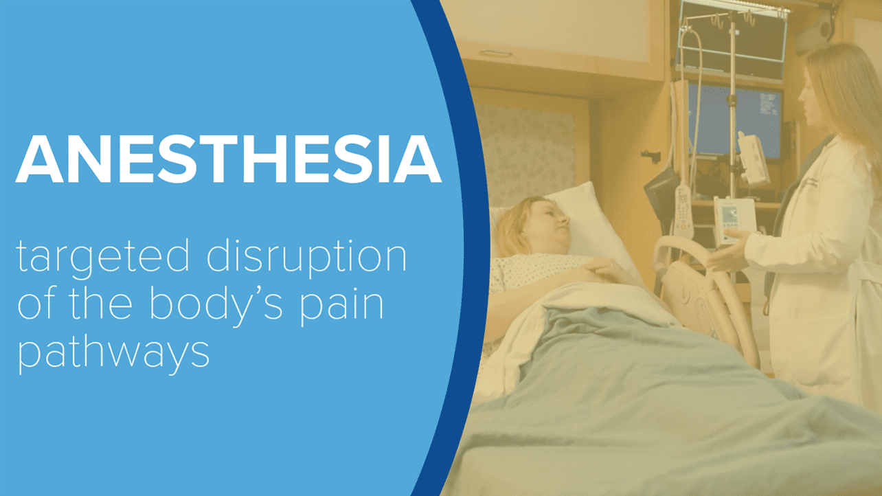 Female patient laying in a hospital bed speaking with an anesthesiologist standing by her bedside