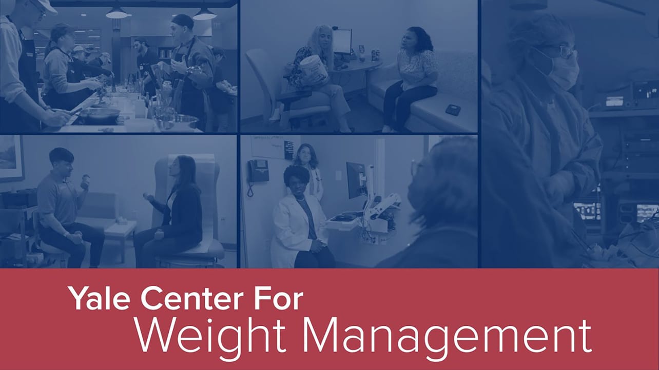 Title graphic showing various images or clinical providers with patients with the words "Yale Center for Weight Management" beneath