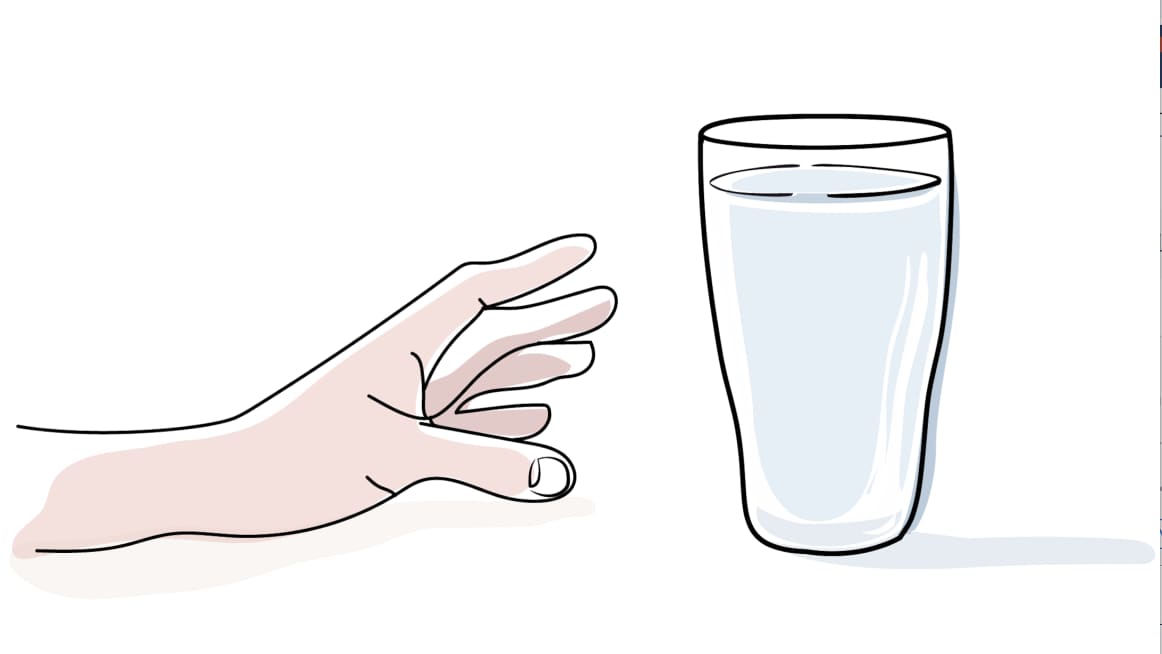 Illustration of hand reaching for a glass of water