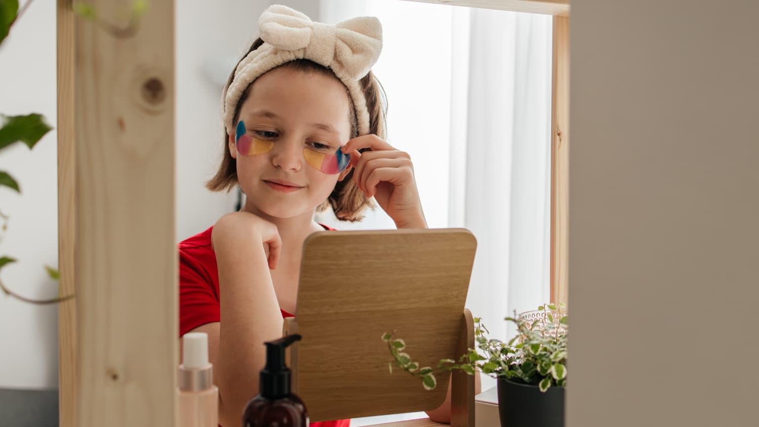 Tween Girl Putting on Eye Mask 