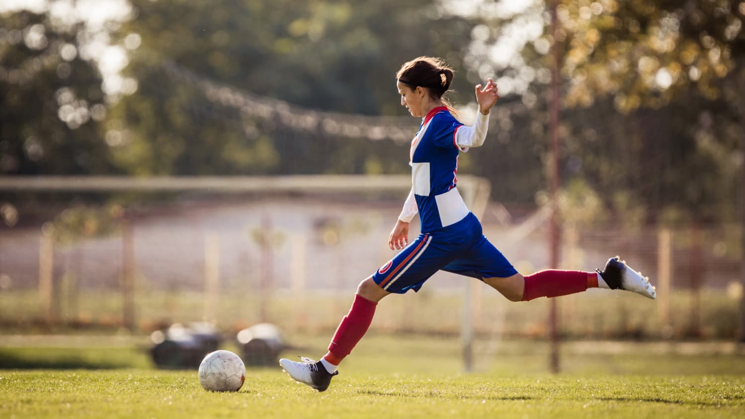 Female soccer player, who may be more at risk for ACL injury than her male peers