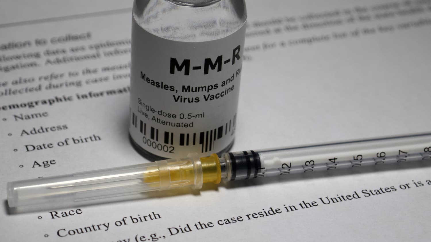 A vial of the MMR (measles, mumps, rubella) vaccine for a story about booster shots.