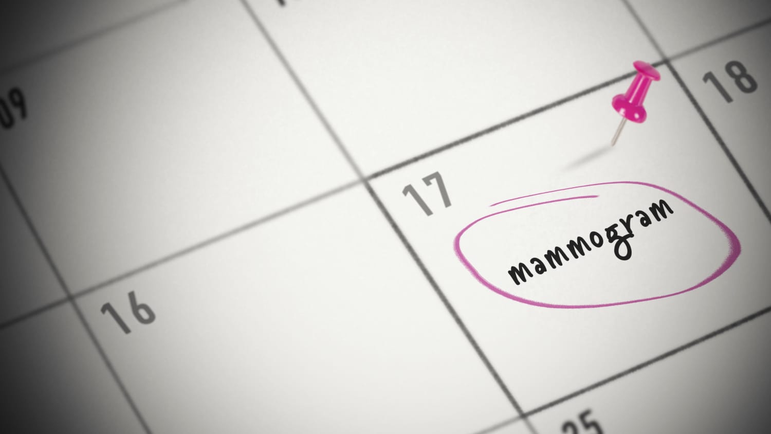 calendar with mammography screening for breast cancer on it