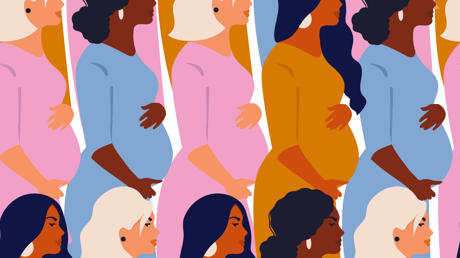 Illustration of a pattern with pregnant women, highlighting the uptick in maternal mortality