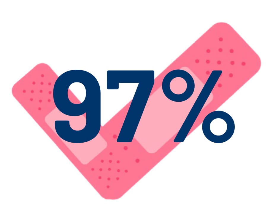 A checkmark with 97% on top of it 