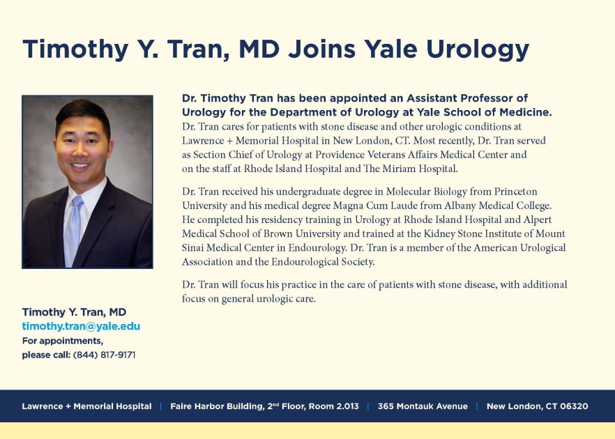 Dr. Timothy Tran joins Yale Urology