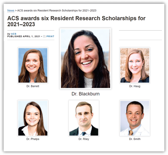 Dr. Holly Blackburn, an ACS Resident Research Scholarship Awardee