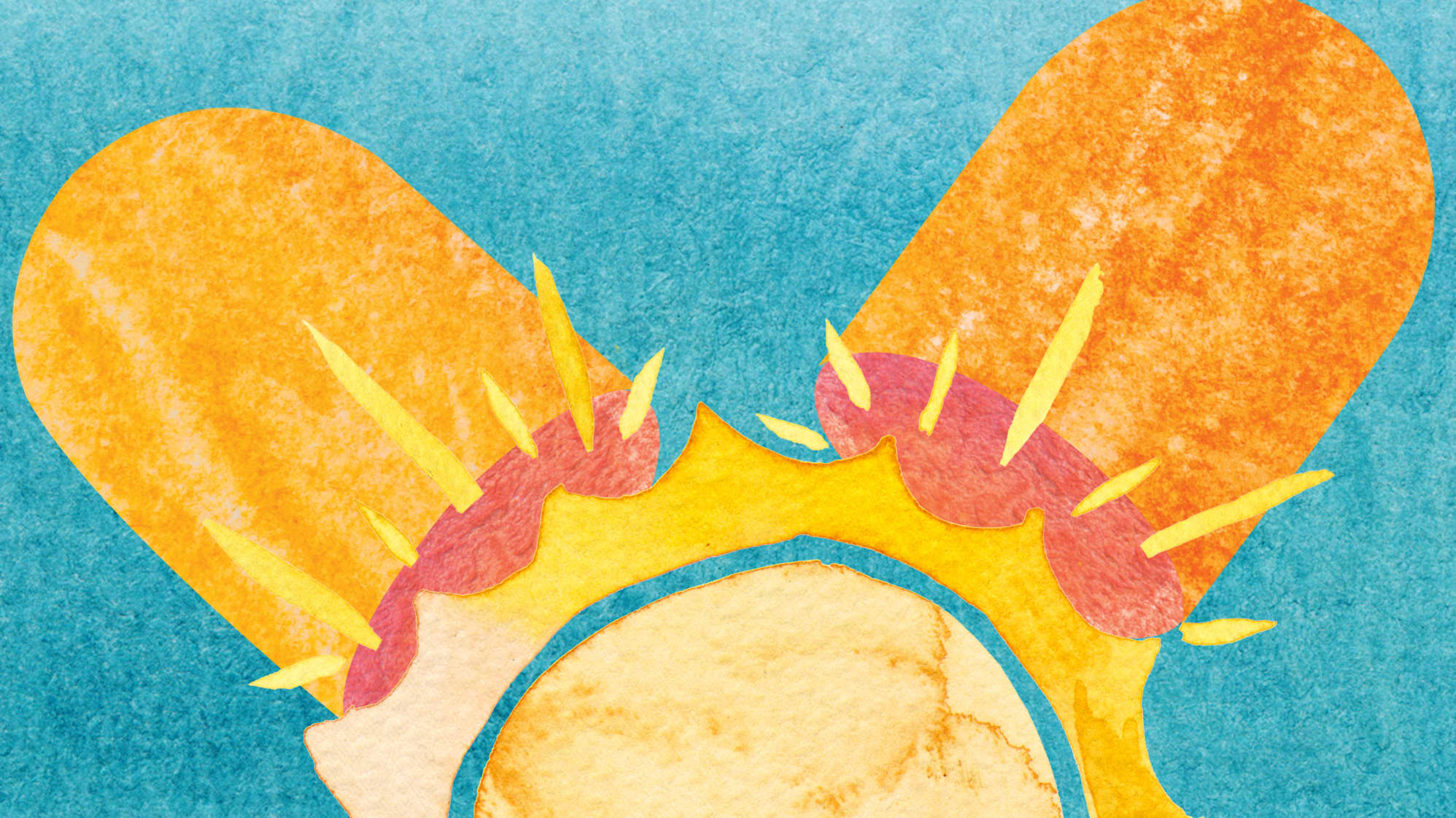 Artwork depicting sun in a capsule, representing vitamin D