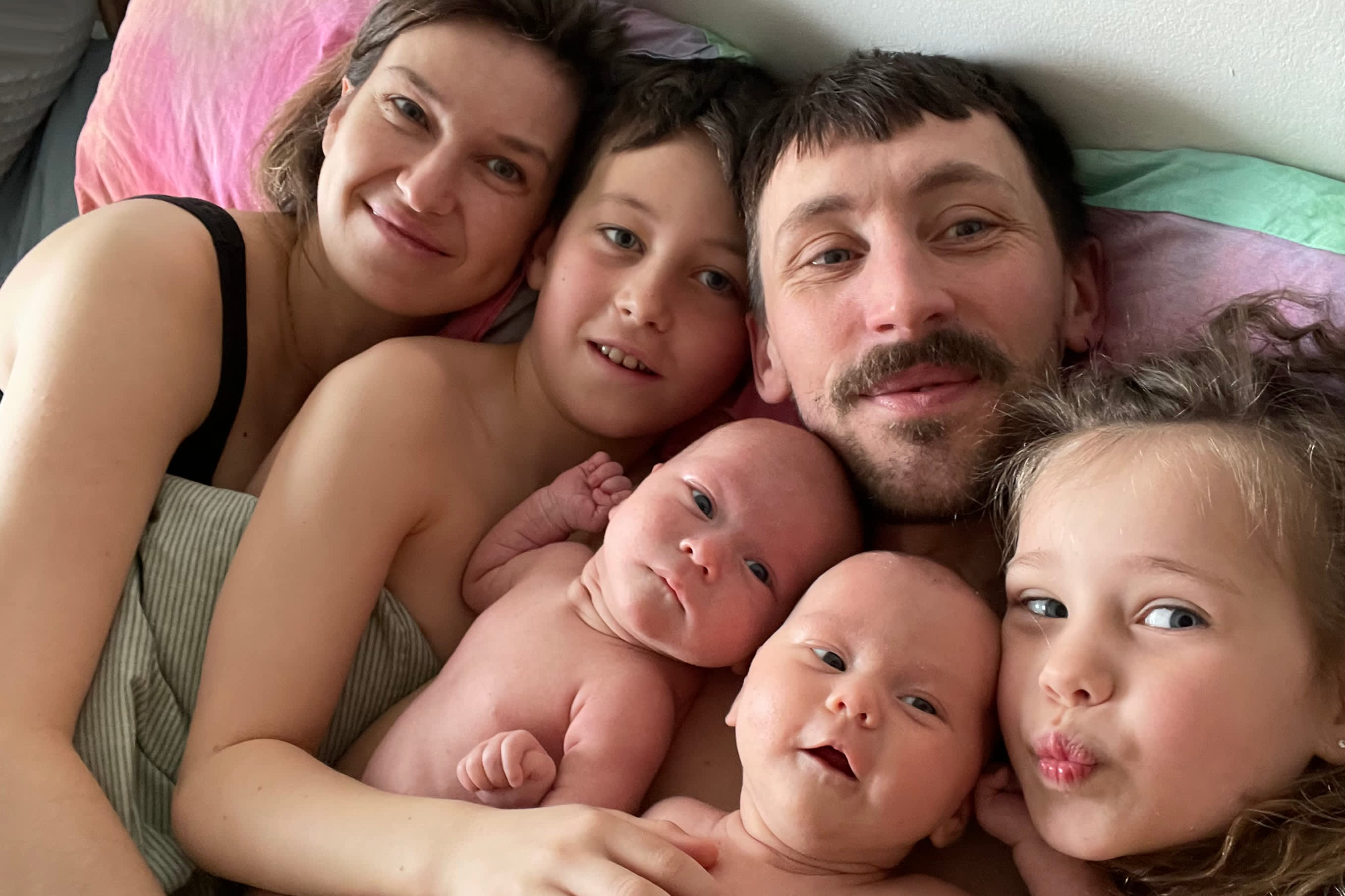 close-up of smiling family