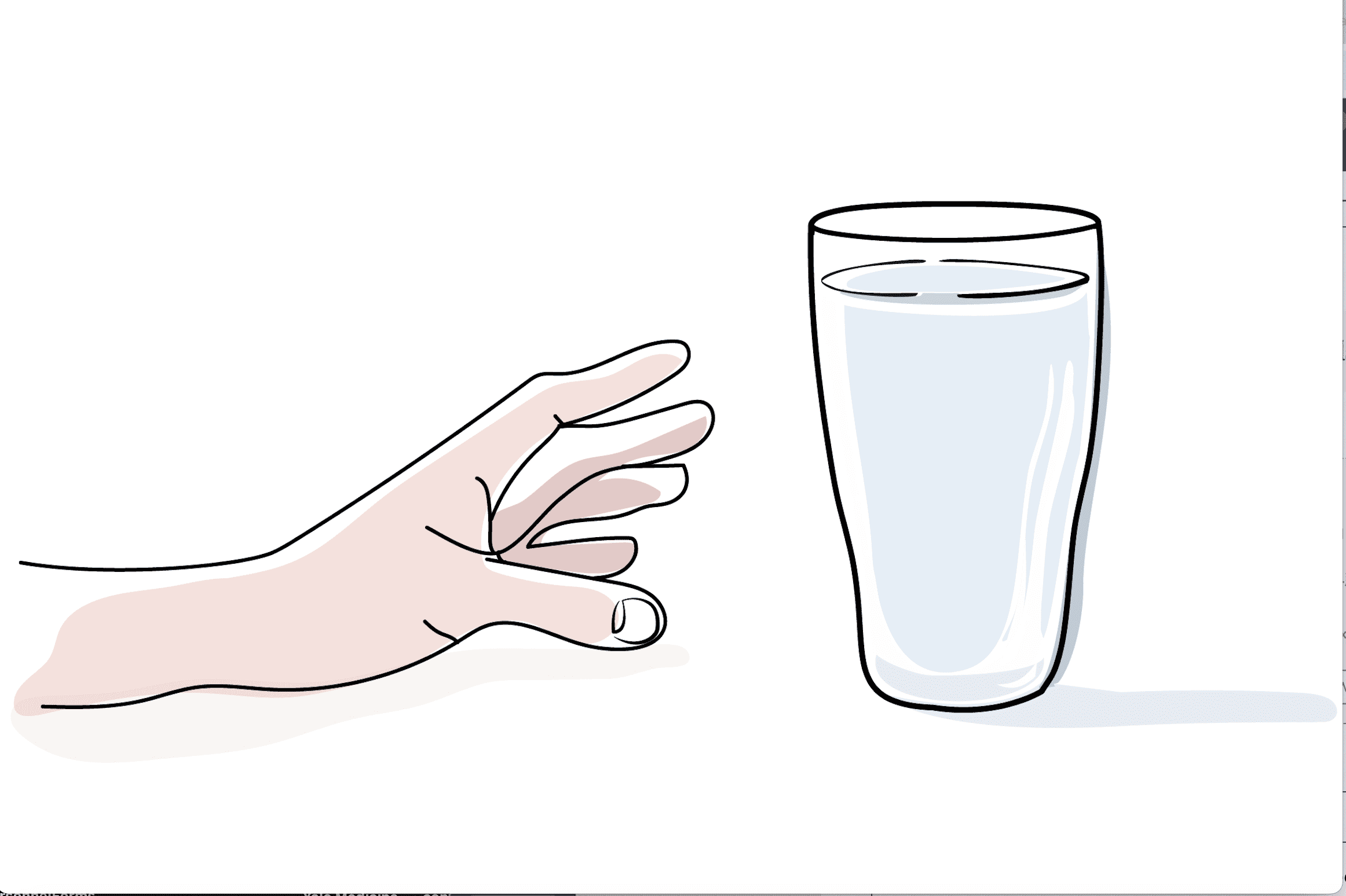 Illustration of hand reaching for a glass of water.